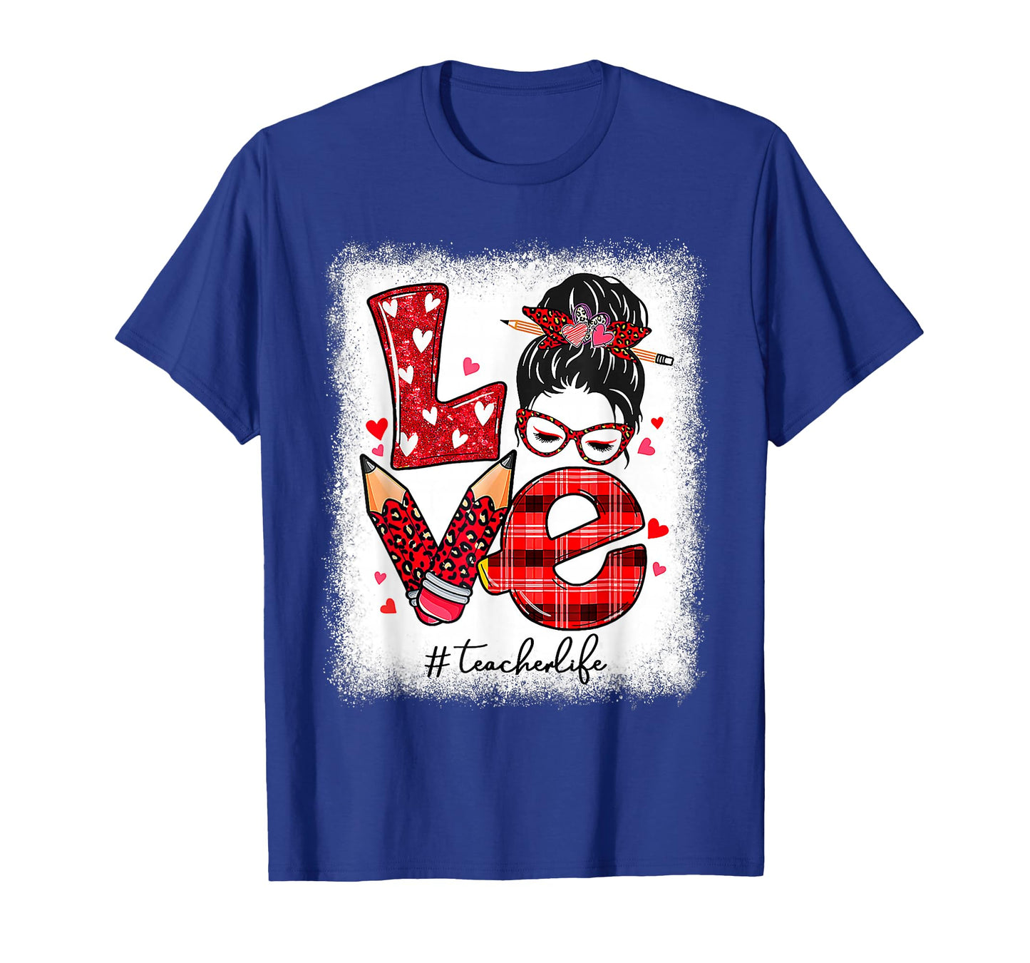 Funny Teacher Life Leopard Messy Bun Valentines Day T-Shirt