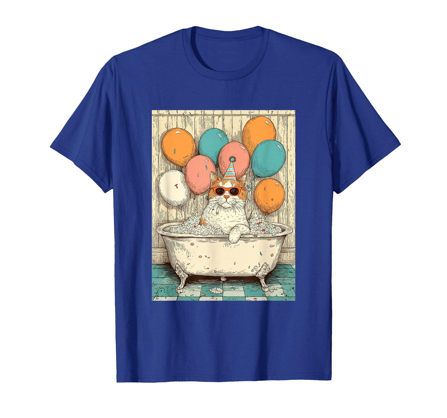 Cat Birthday Party Balloons Bathtub Art Print T-Shirt