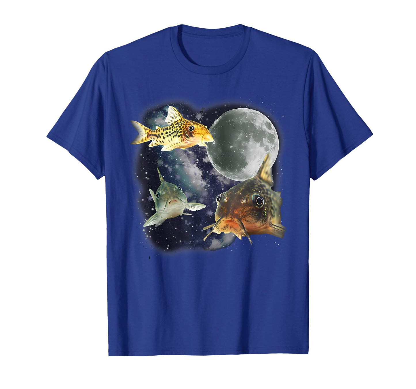 Retro Three Corydoras Catfish Howling At The Moon Graphic T-Shirt