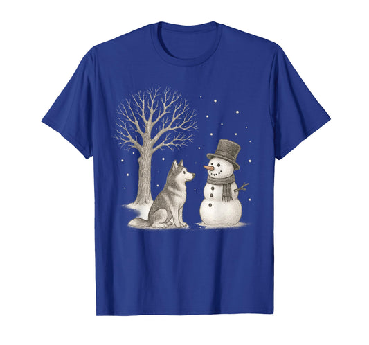 Husky Dog Snowman Winter Vintage Christmas Funny T-Shirt