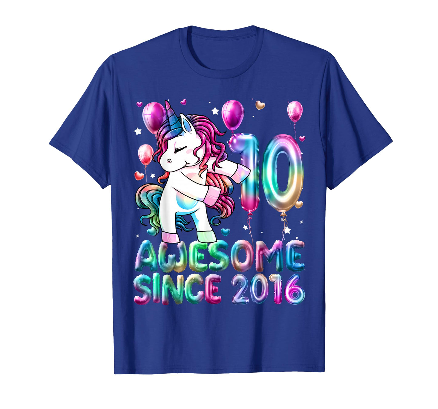 10 Year Old Awesome Since 2016 Unicorn 10th Birthday Girl T-Shirt
