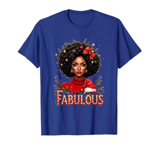 Christmas African American Melanin Afro Sleigh Queen T-Shirt