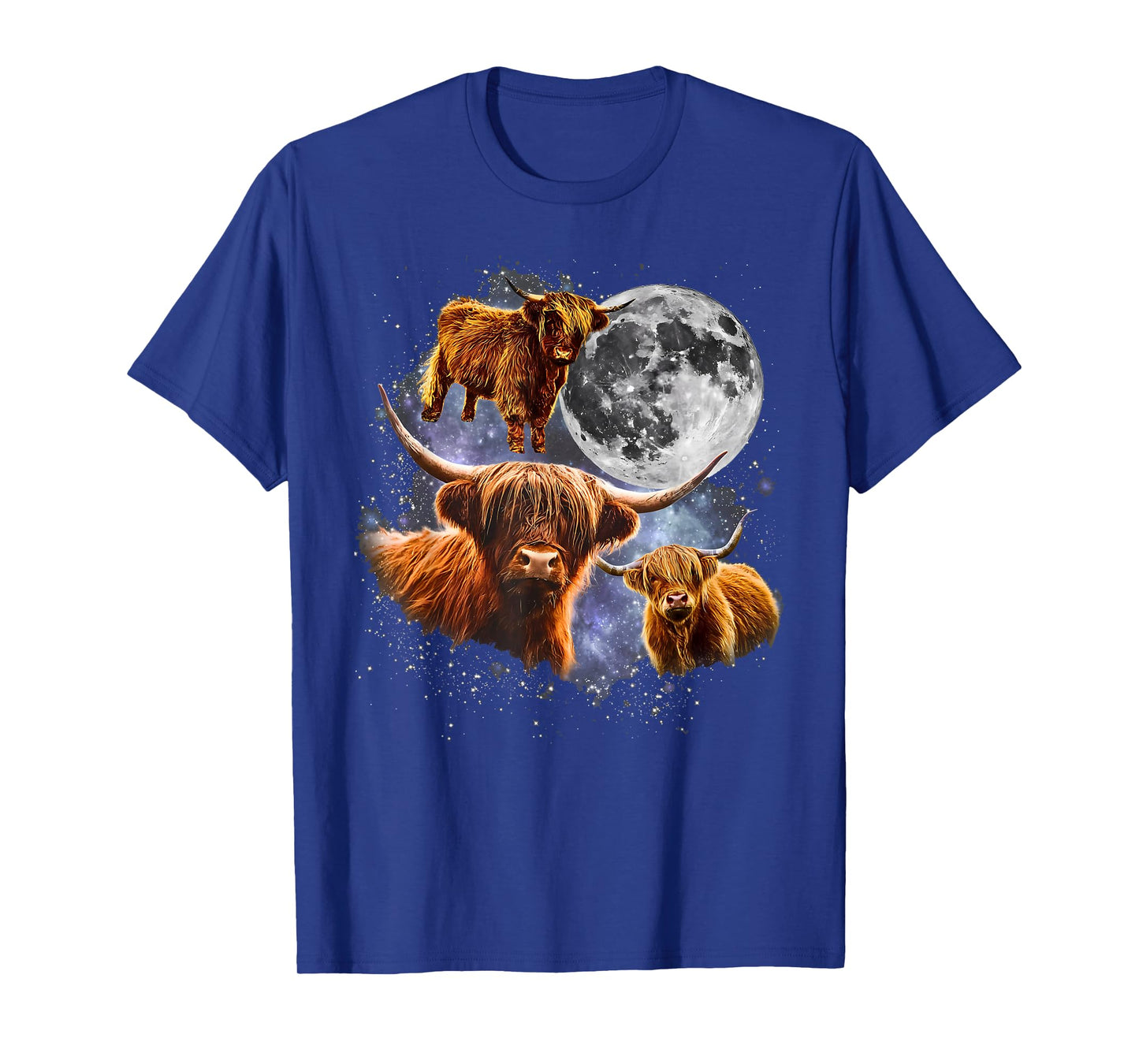 Three Highland Cows Scottish Moon Retro Graphic Farm Western T-Shirt