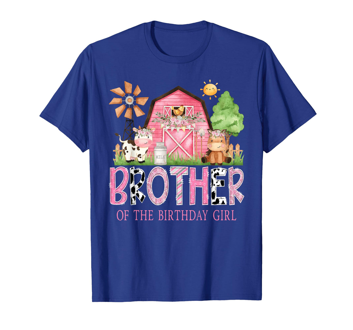 Brother of The Birthday Girl 1St Birthday Pink Cow Farm T-Shirt