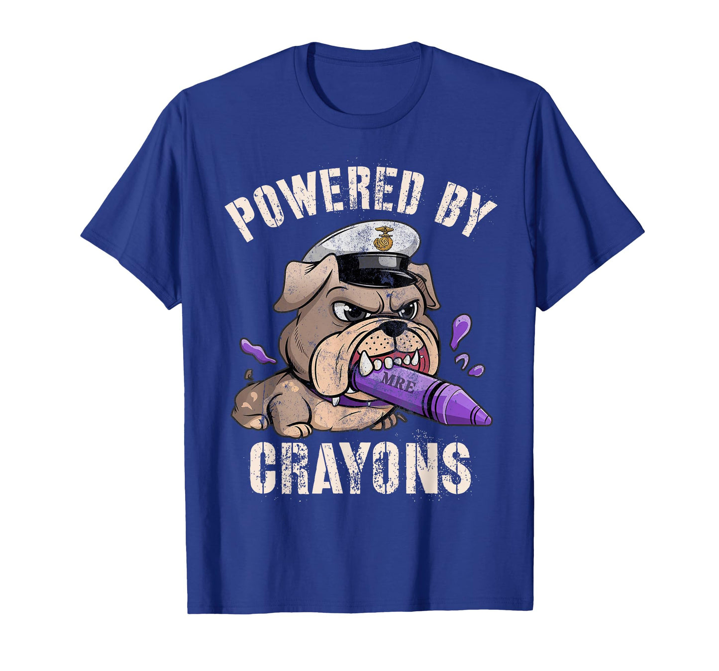 Funny Powered by Crayons Bulldog Officer Jarhead Military T-Shirt