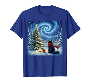 Cat Starry Night Christmas Cats Lover Winter Holiday Xmas T-Shirt