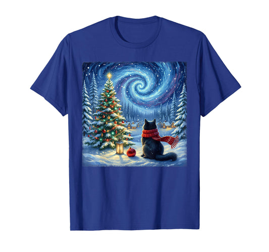 Cat Starry Night Christmas Cats Lover Winter Holiday Xmas T-Shirt