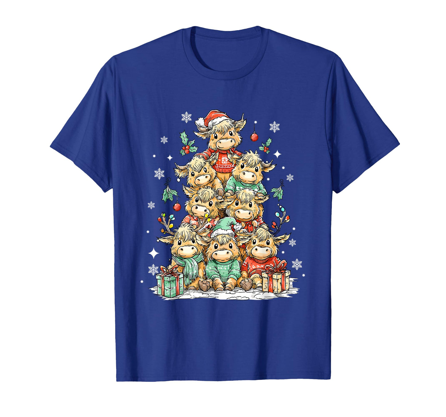 Santa Cow Christmas Tree Highland Cow Meme Western Cow Farm T-Shirt