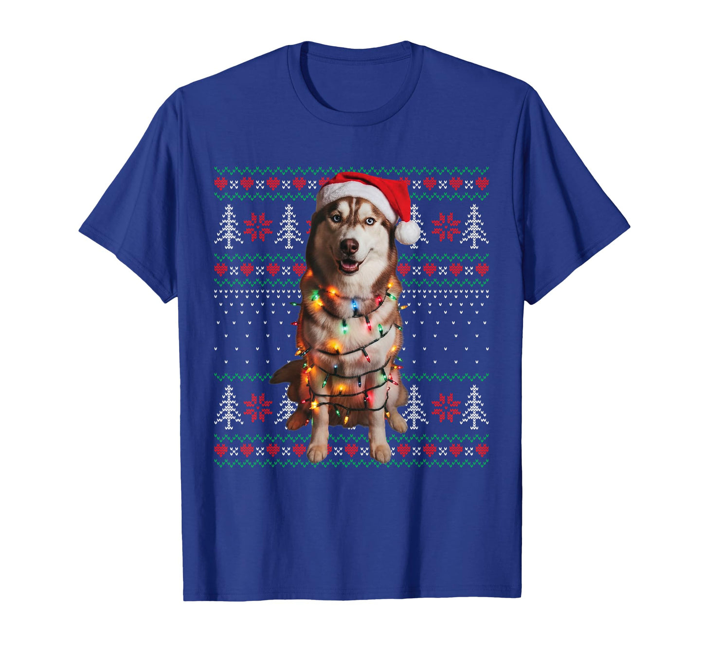 Siberian Husky Dog Christmas Ugly Sweater Dog Lights Xmas T-Shirt