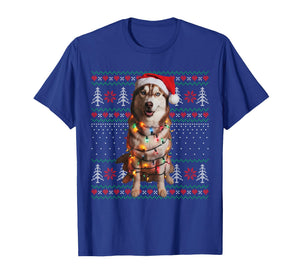 Siberian Husky Dog Christmas Ugly Sweater Dog Lights Xmas T-Shirt