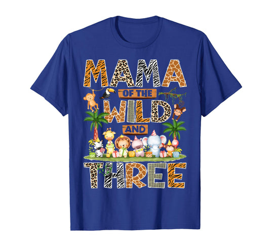 Mama of The Wild & Three 3rd Birthday Boy Safari Jungle T-Shirt