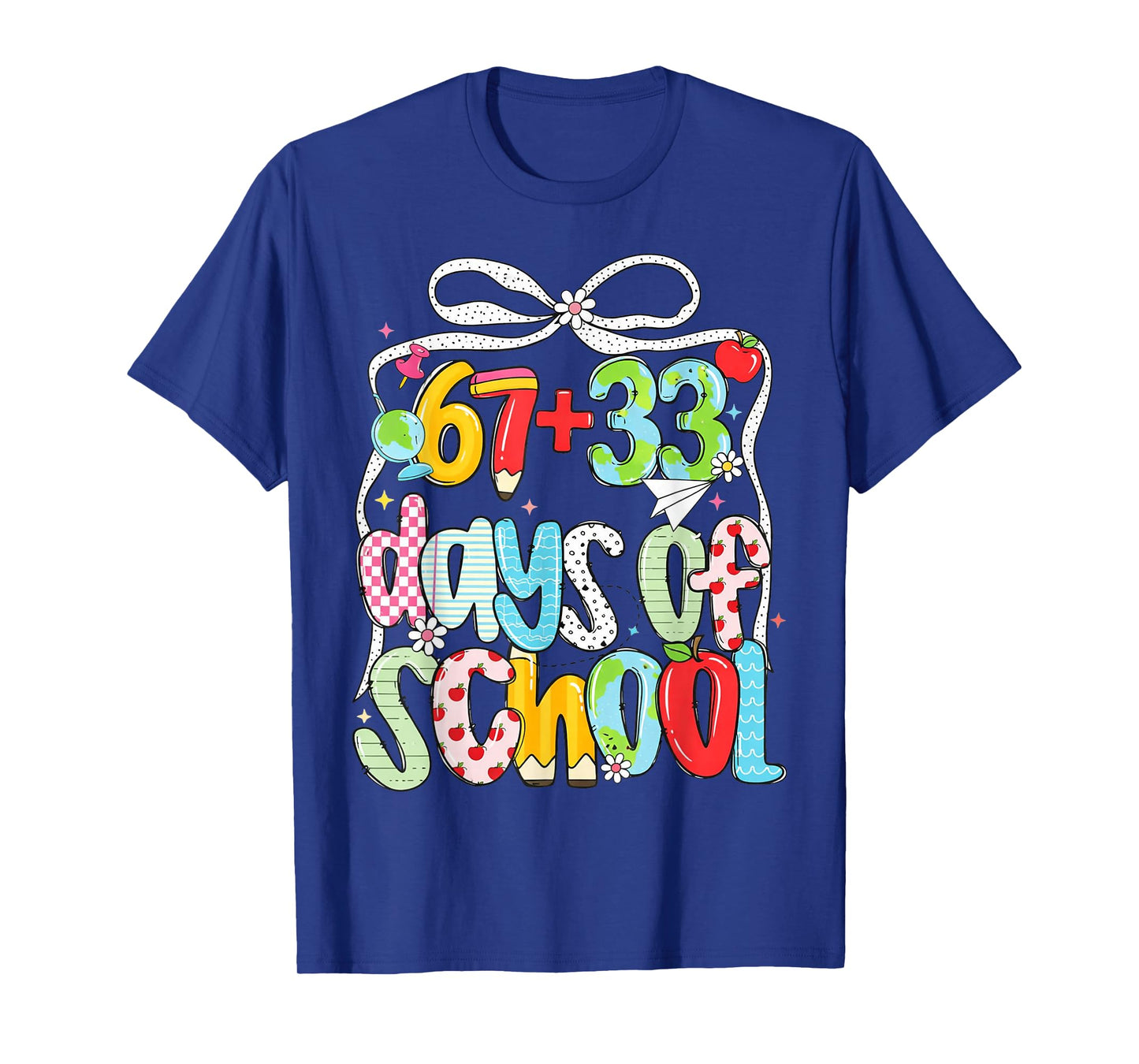 Preppy 67+33 Days of School Bow 100 Days Classroom T-Shirt