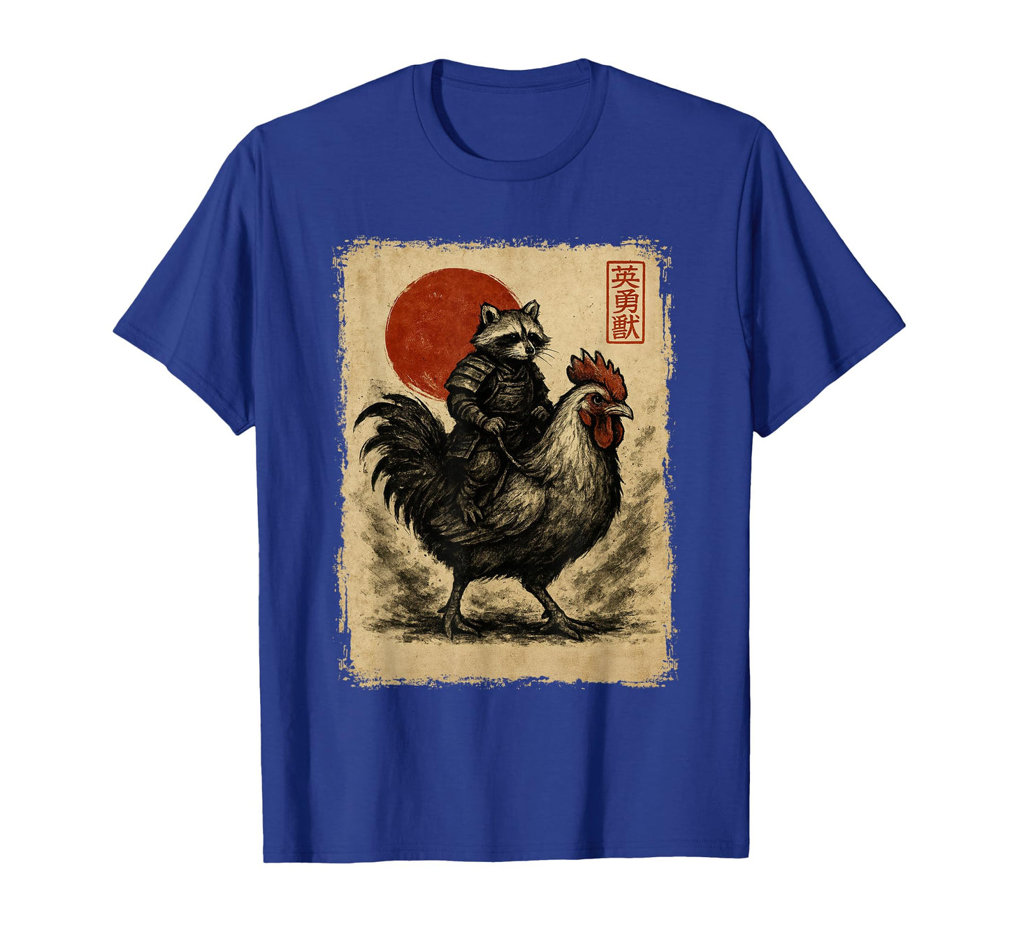 Funny Vintage Raccoon Rooster Chicken Japanese Ukiyo-e Art T-Shirt