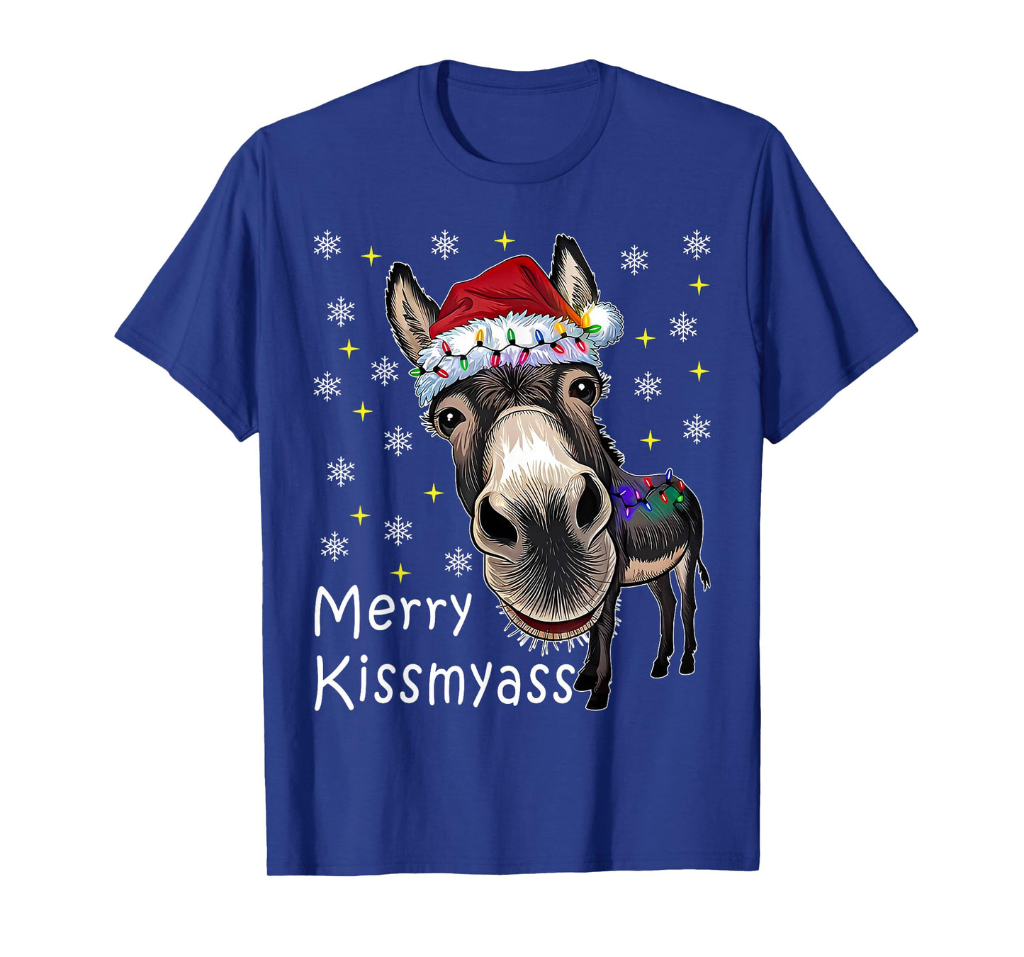 Merry KissMyAss Donkey Wearing Santa Hat Lights Men Women T-Shirt