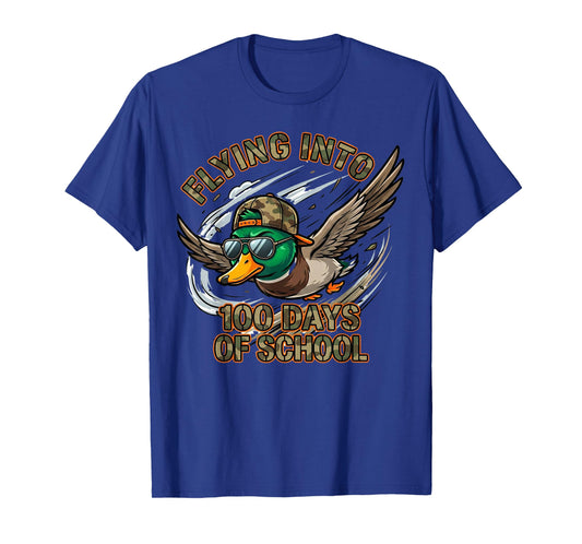 Flying Into 100 Days of School Camo Duck Hunting Boys T-Shirt