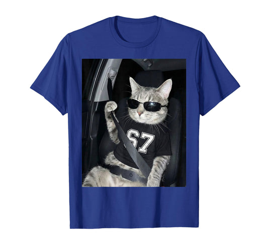 67 Cat Wearing Sunglasses Gen Alpha Funny Six Seven 6 7 Meme T-Shirt