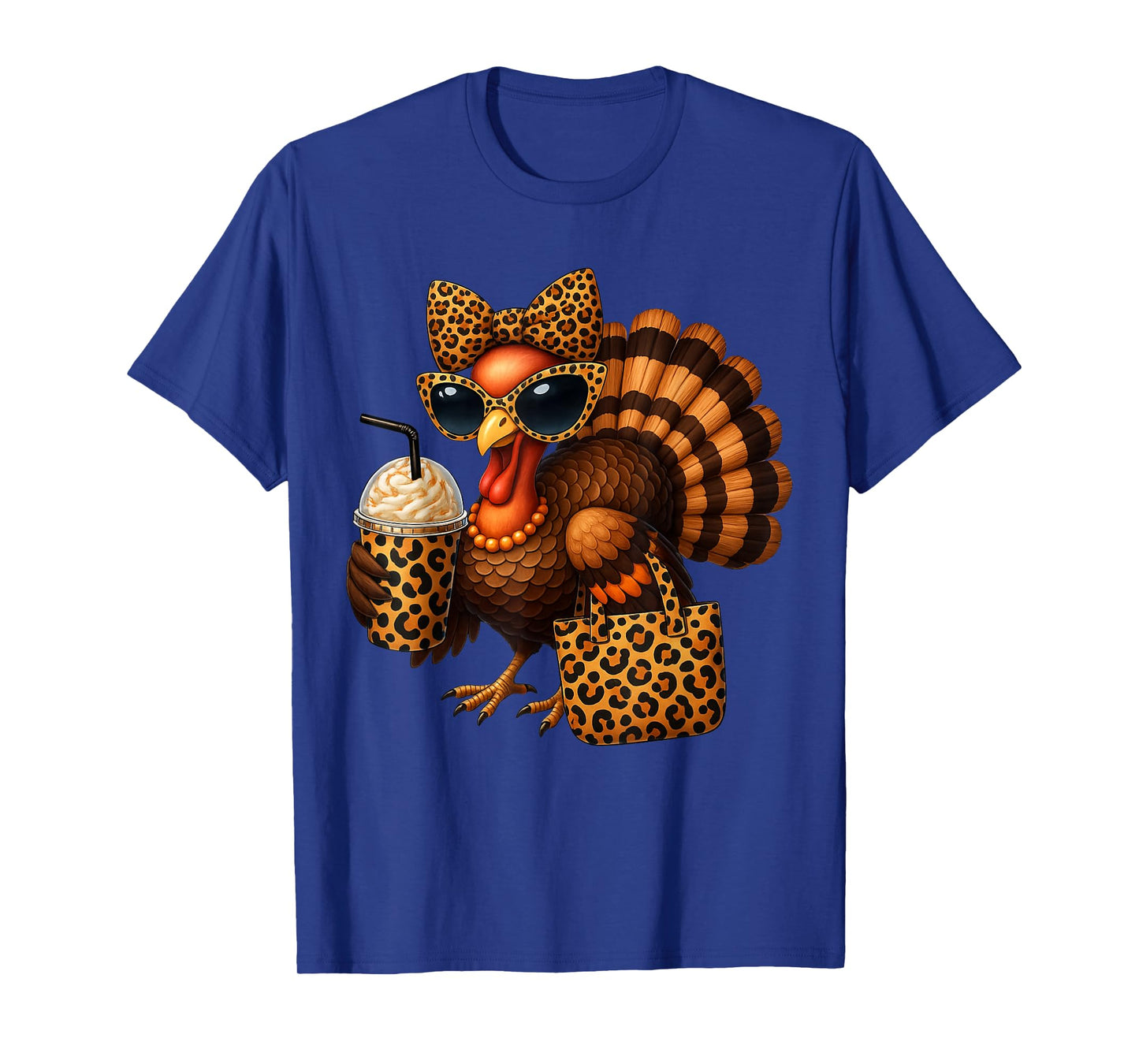 Turkey with Coffee Coquette Bow Thanksgiving Women Girl T-Shirt