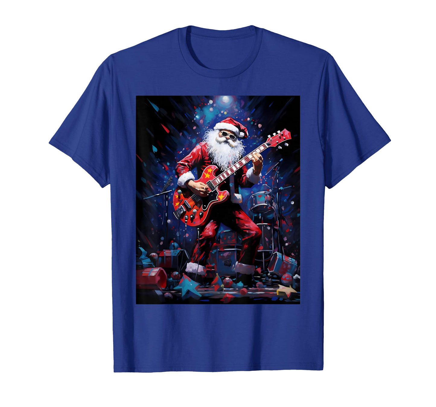 Men's Christmas Rock Punk Guitar Santa Claus Print T-Shirt
