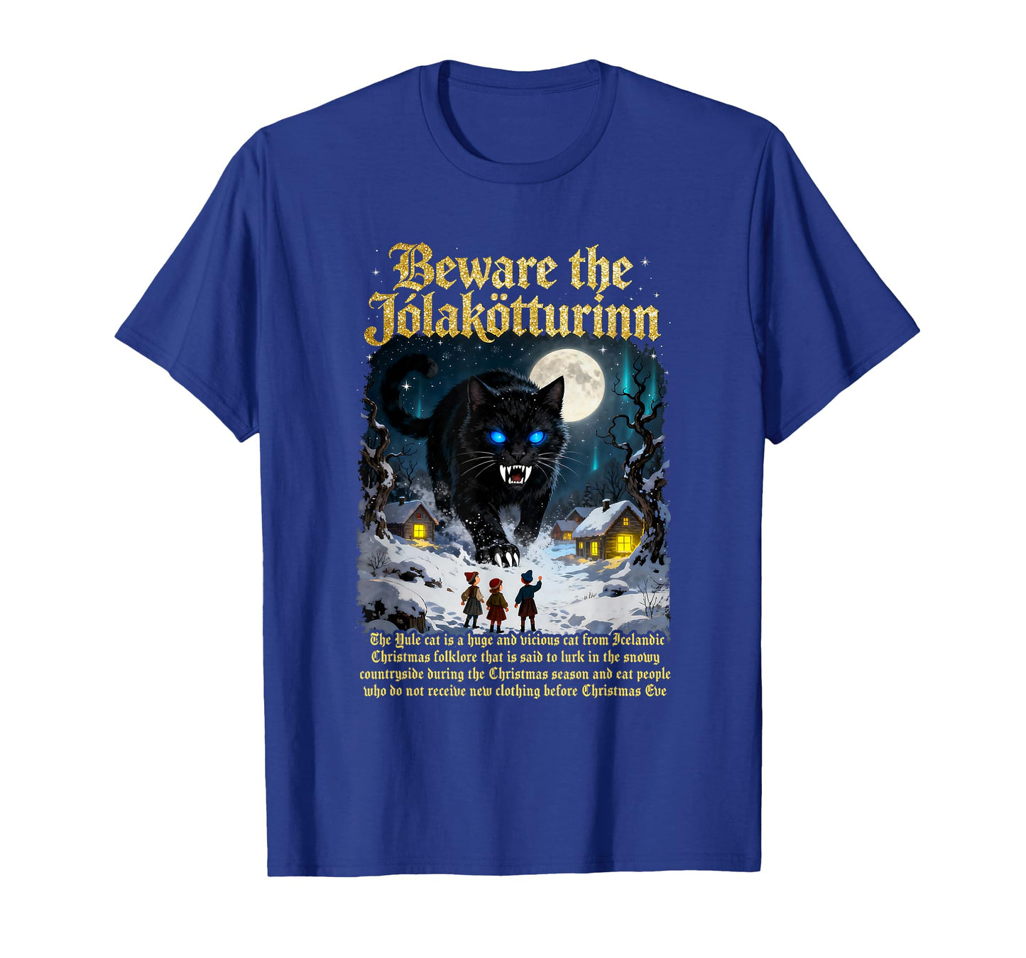 Icelandic Vintage Beware Jolakotturinn Yule Cat Christmas T-Shirt