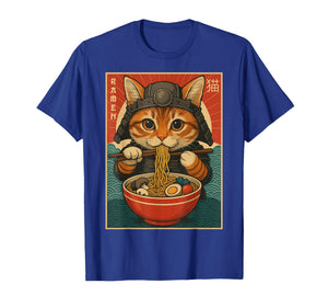 Funny Ramen Cat Japanese Warrior Vintage Noodle Lover T-Shirt