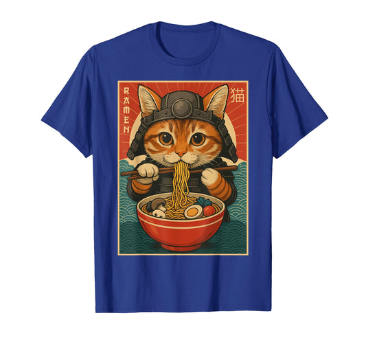 Funny Ramen Cat Japanese Warrior Vintage Noodle Lover T-Shirt