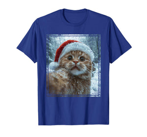 Funny Christmas Cat Selfie Santa Hat Design T-Shirt