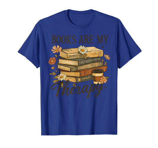 Books are My Therapy Vintage Book Lover Daisy Art T-Shirt