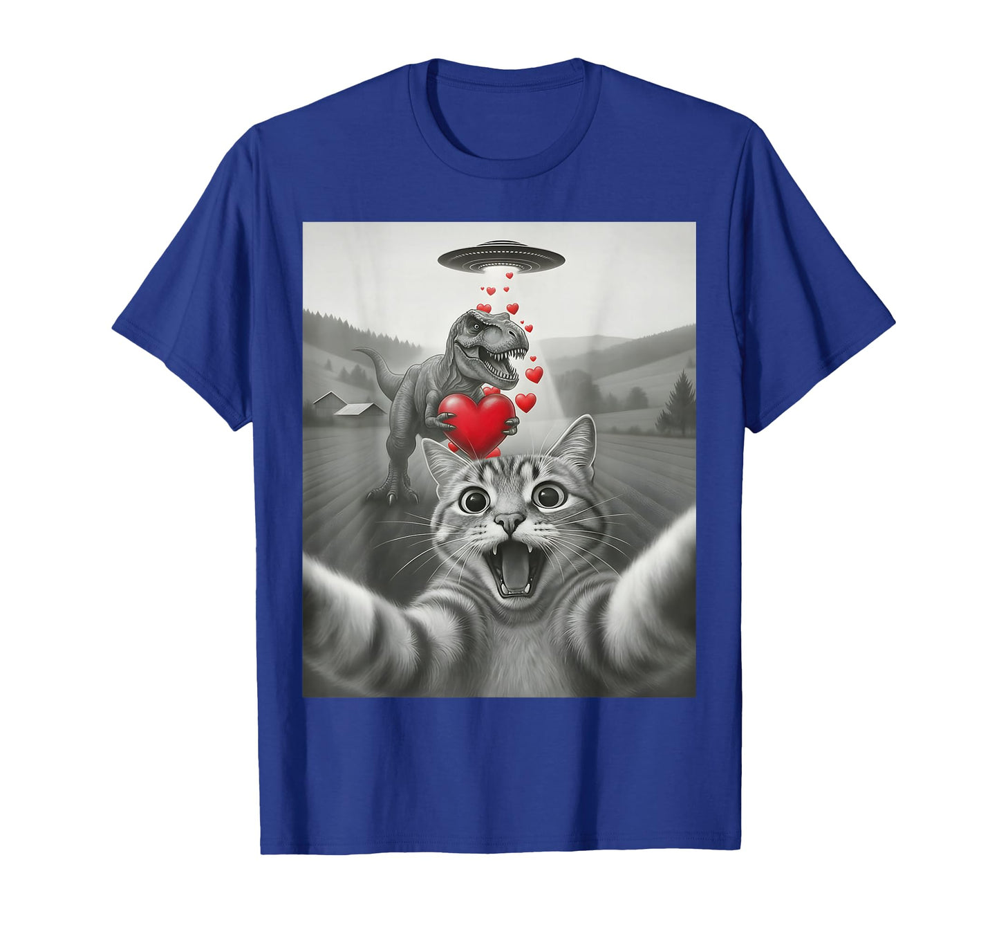 Funny Cat Selfie with T-Rex Dinosaur Valentines Cat Lover T-Shirt