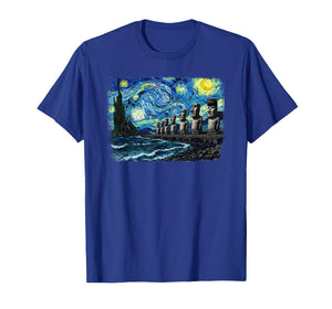 Van Gogh Starry Night Moai Easter Island Chile Travel T-Shirt