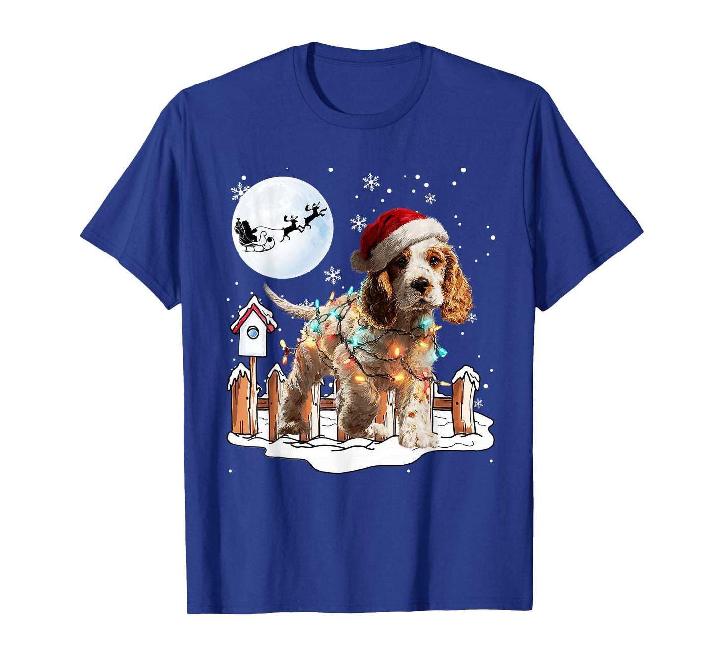Cute Funny Cocker Spaniel Christmas Lights Santa Hat Holiday T-Shirt