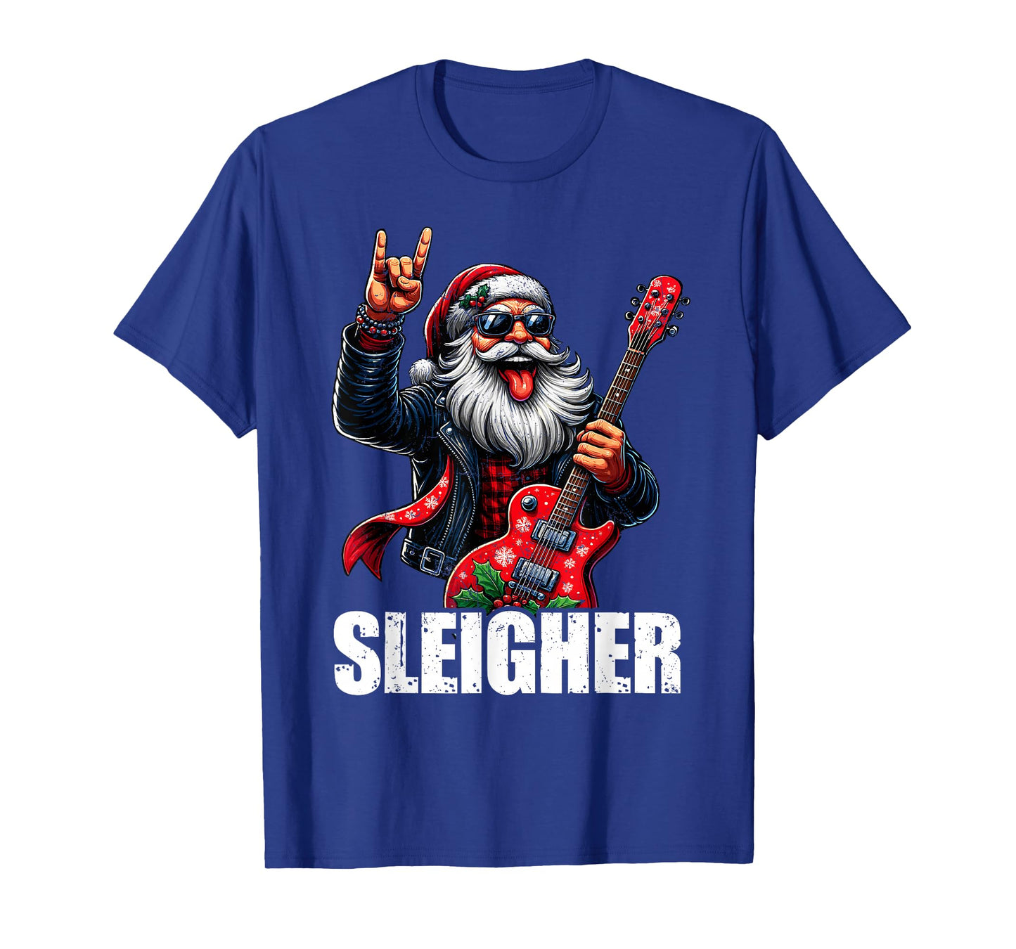 Sleigher Vintage Santa Guitar Rock On Christmas Xmas Men T-Shirt