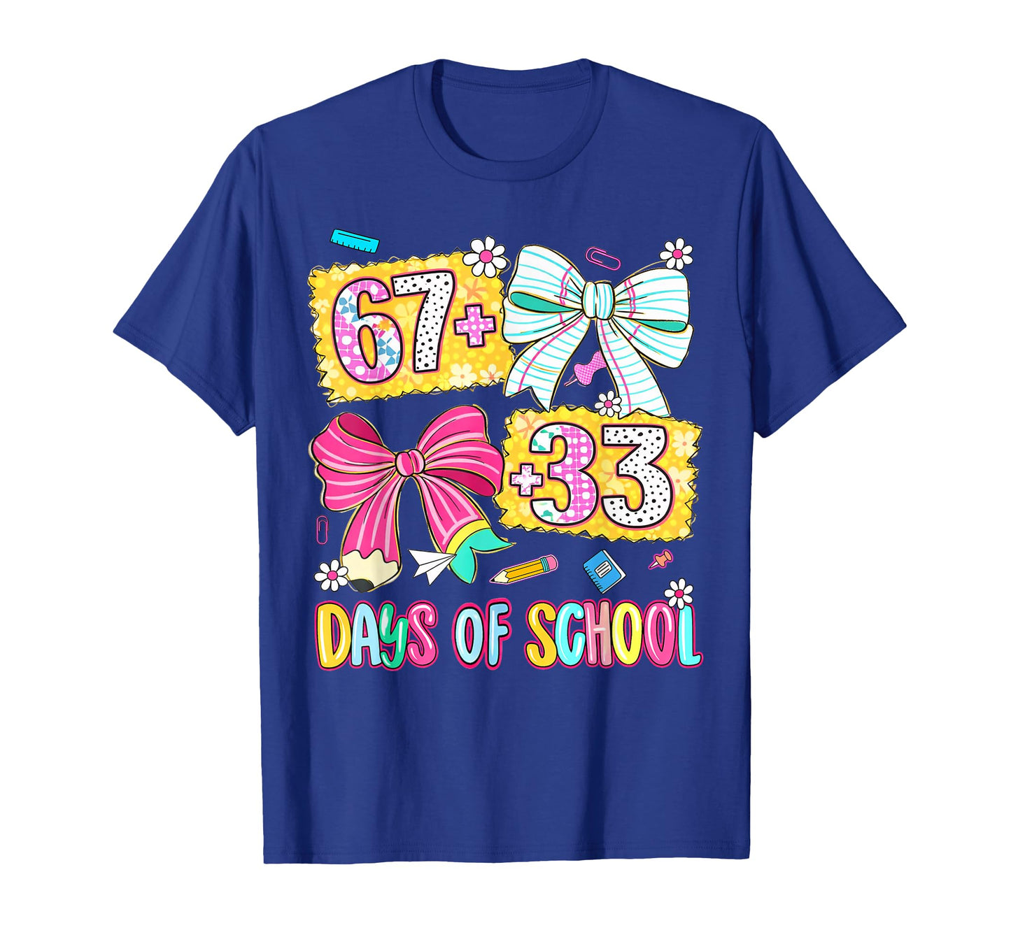 67+33 Days of School Coquette Bow 100 Days Teachers T-Shirt