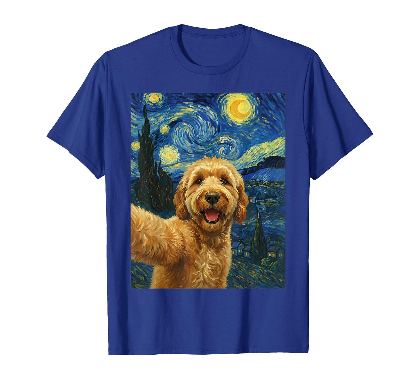 Golden Doodle Starry Night Van Gogh Dog Selfie Canine Doodle T-Shirt