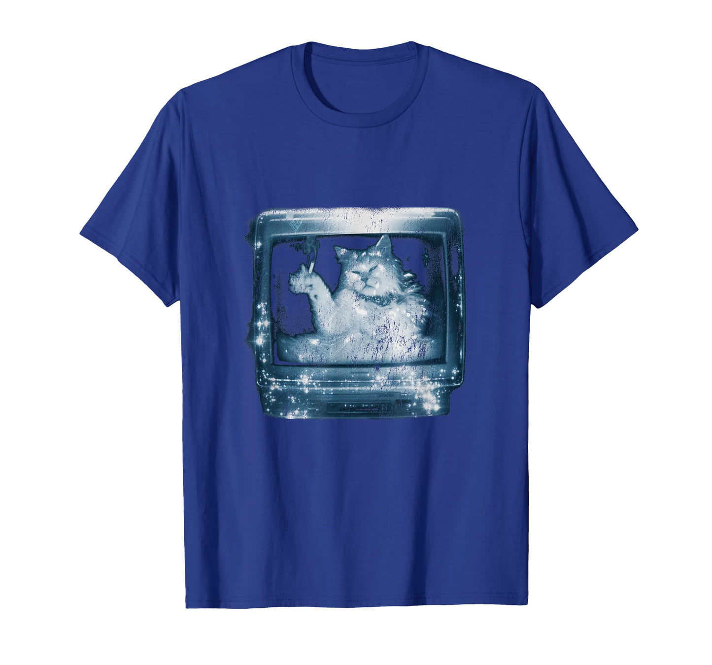 Retro Futuristic Cat Smoking Inside a Vintage CRT TV 80s 90s T-Shirt
