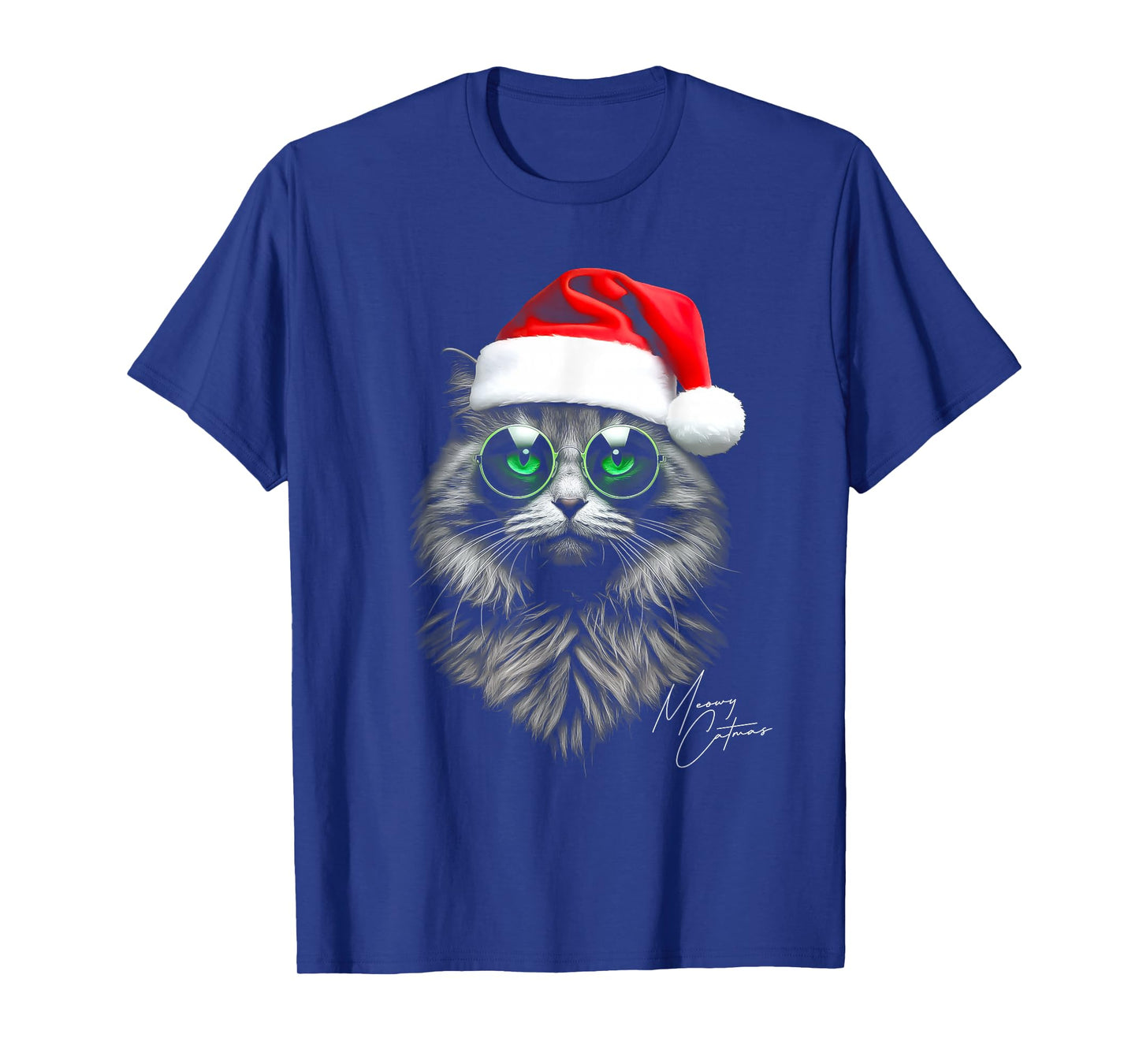 Meowy Catmas Funny Cool Xmas Cat Santa Hat Graphic Holidays T-Shirt