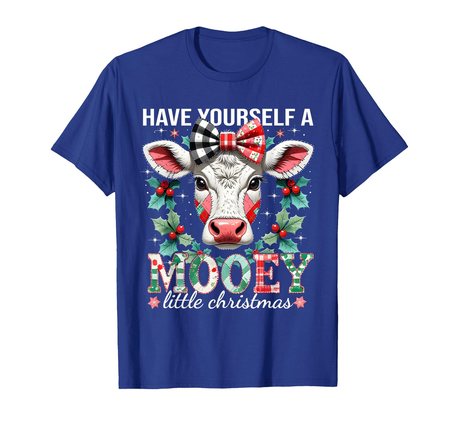 Have Yourself A Mooey Little Christmas Cow Patchwork Art T-Shirt