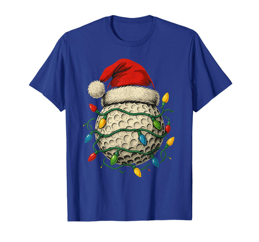 Golf Ball Santa Hat Christmas Golfing Xmas Lights T-Shirt