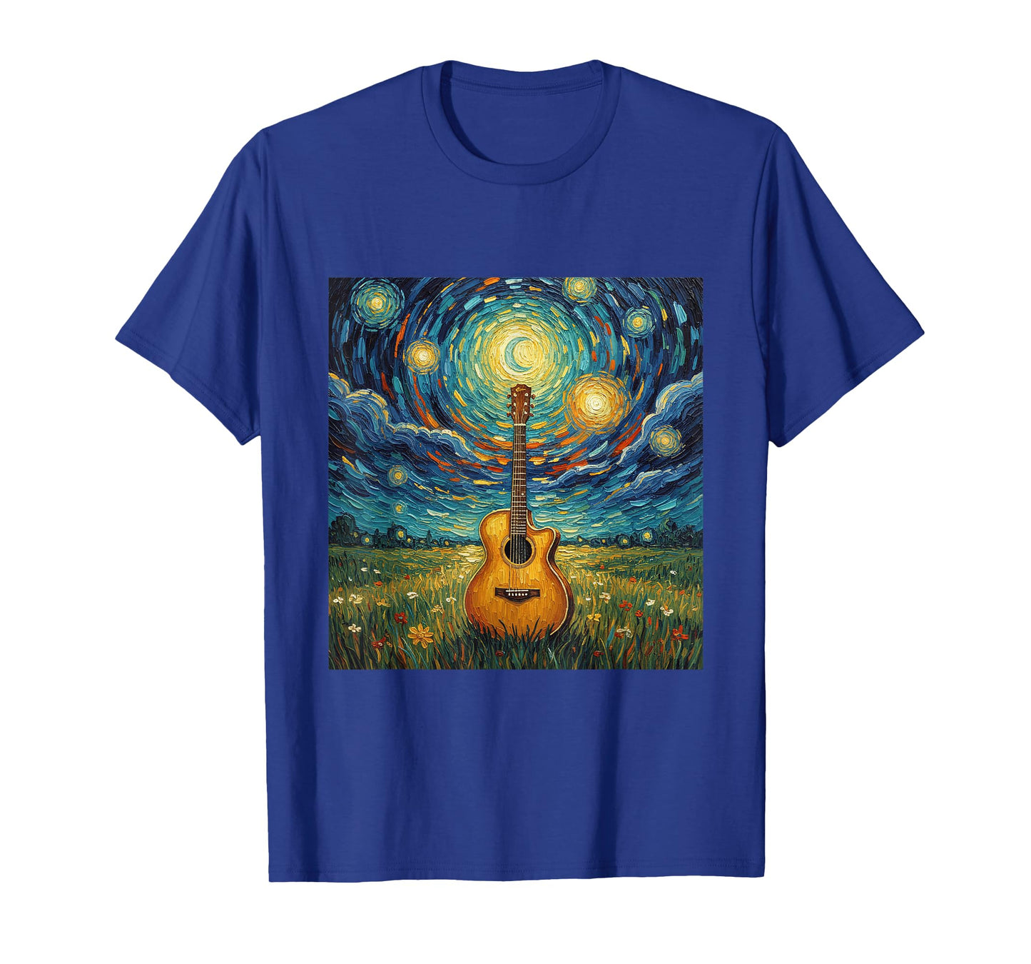 Starry Night Music Artist Graphic Acoustic Guitar T-Shirt