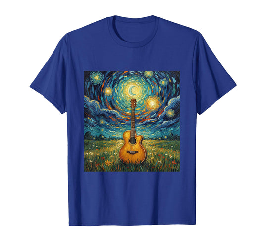 Starry Night Music Artist Graphic Acoustic Guitar T-Shirt