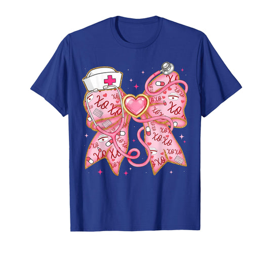 Coquette Bow XOXO Nurse Stethoscope Pink Valentine Men Women T-Shirt