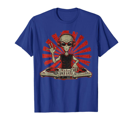 Funny DJ Graphic Tee Music Lover Alien DJ Music Mixer T-Shirt