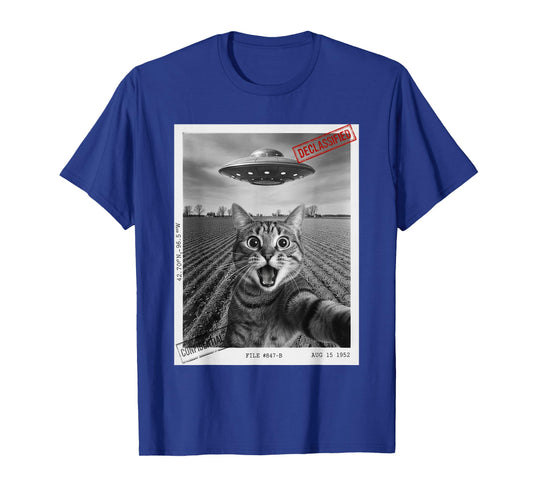 Cat Selfie UFO Alien Funny Surprised Cat Meme Men Women Kid T-Shirt