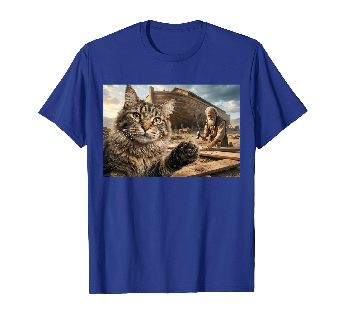 Funny Cat Helping Noah Build The Ark Christian Bible Humor T-Shirt