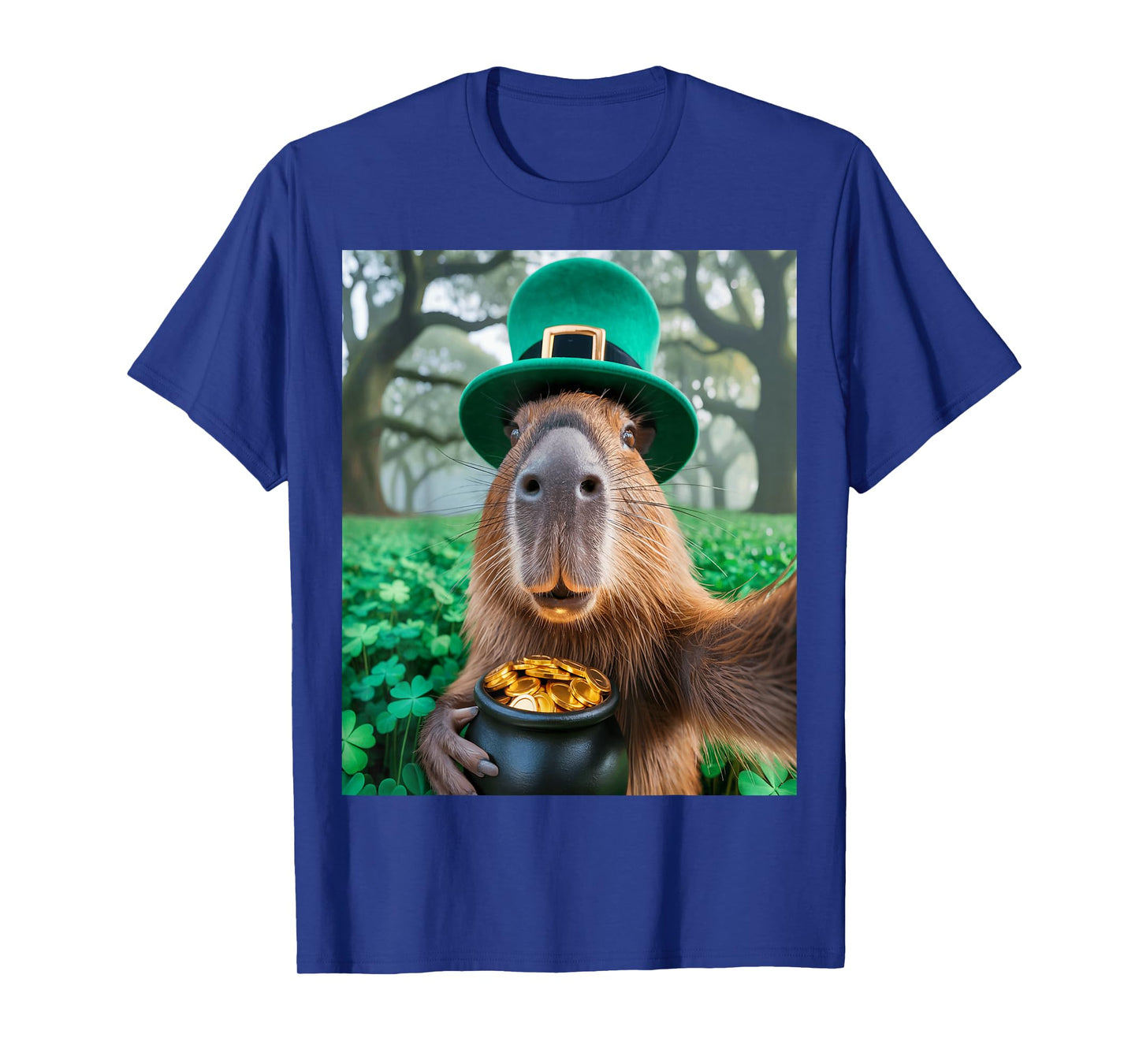 Cute Capybara Holding Gold Pot Design Funny St Patrick’s Day T-Shirt