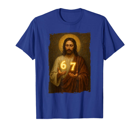 Funny 6 7 Jesus. Absurd Six Seven Meme, Weird Teens Kids 67 T-Shirt