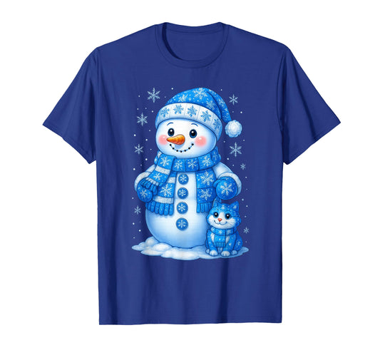Cute Snowman and Cat Christmas Winter Snowflake Holiday T-Shirt