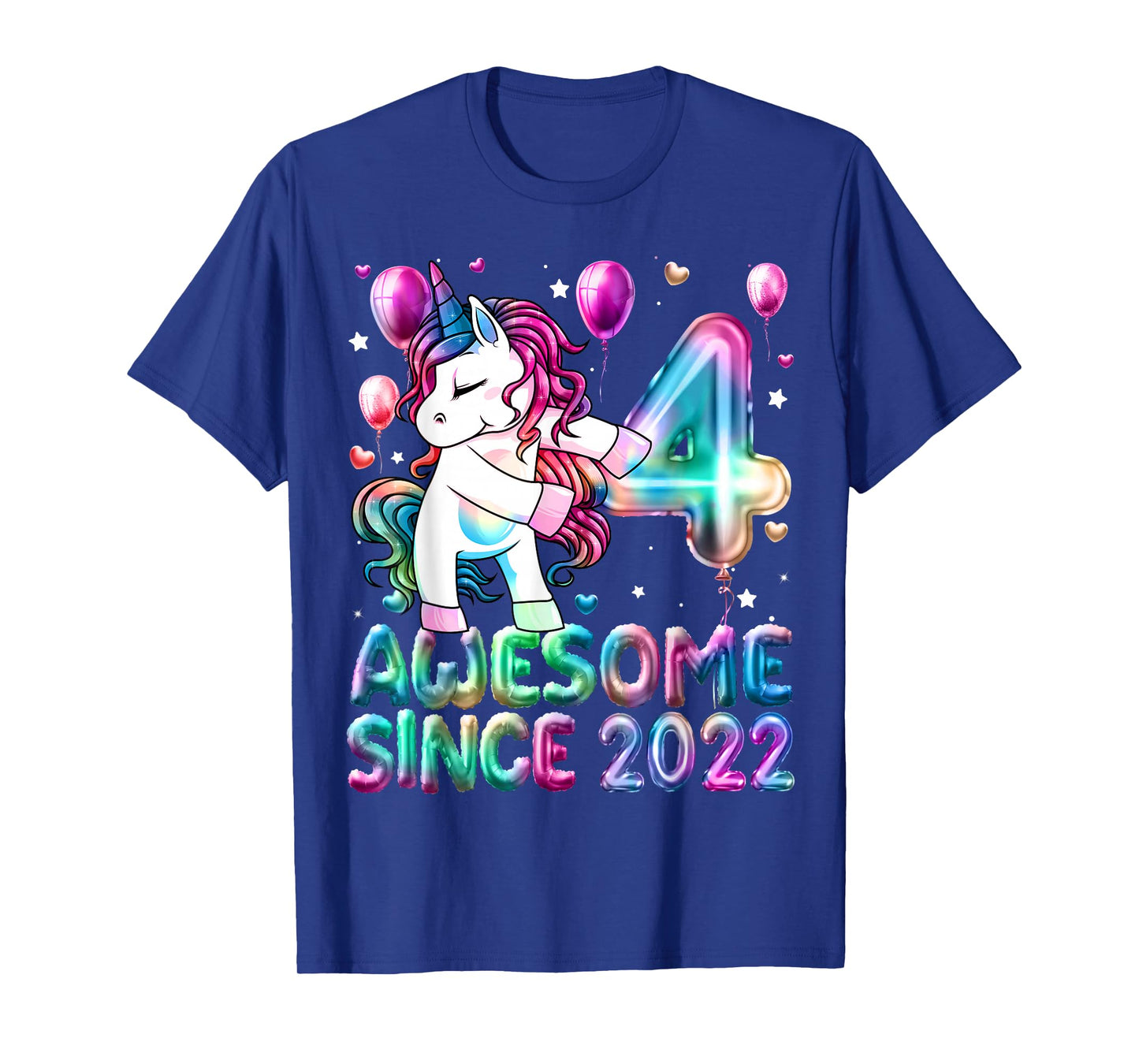 4 Year Old Girl Awesome Since 2022 Unicorn 4th Birthday Girl T-Shirt