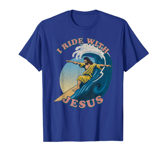 Vintage I Ride with Jesus Surfing Jesus T-Shirt