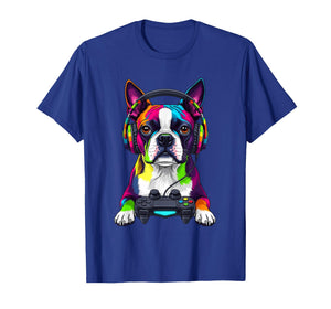 Colorful Boston Terrier Video Game Gamer Dog Zoo Design T-Shirt