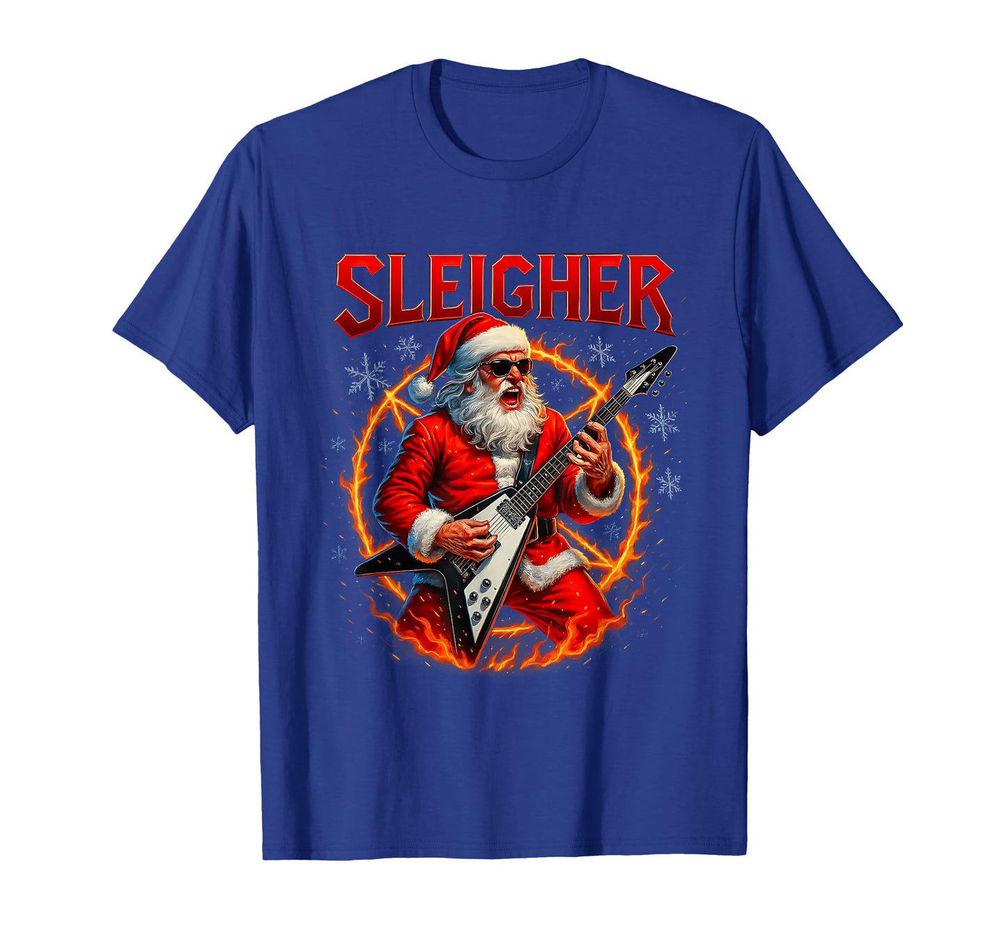 Sleigher Metal Santa Rocking Christmas Design T-Shirt
